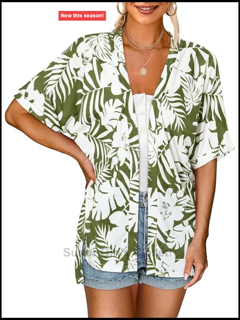 Lightweight Kimono Cardigan Short Sleeve Open Front Casual Loose Trendy Beach